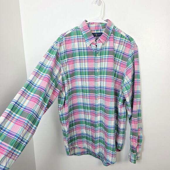 Ralph Lauren White Pink Green Gingham Camisa Oxford Button Up Shirt Size XL - Picture 3 of 6